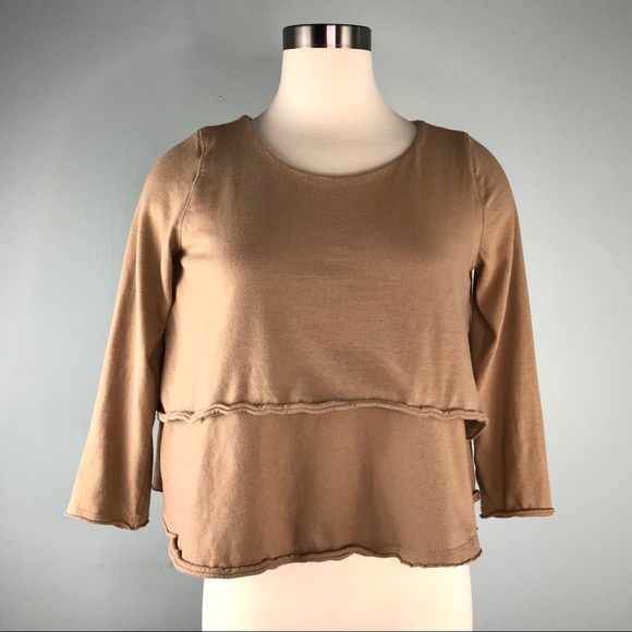Free People Brown Crop Top Size XS Blouse 3/4 Sleeves Raw Edge Sustainable Boho - Picture 3 of 8